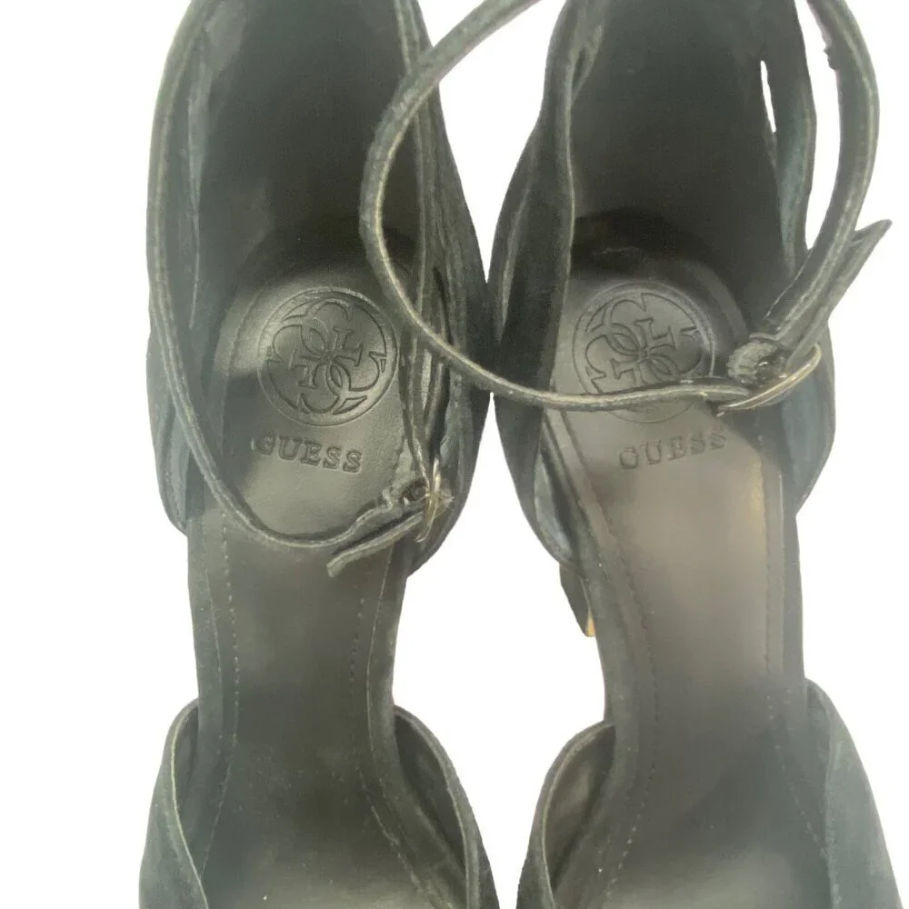 GUESS Women‎ Heels Size 7 Black Kenzie High Block Suede Elegant Buckle Party